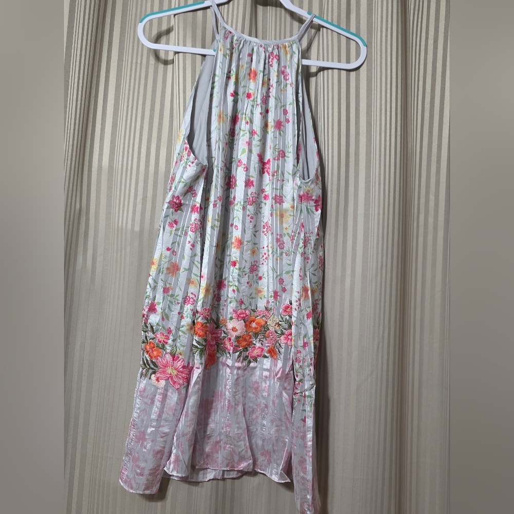 Savanna Jane White Floral Mini Dress with Pink & Orange Accents